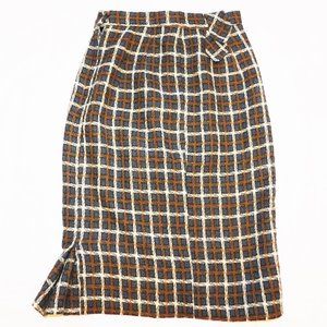 Vintage Stockton of Dallas XS 60s 70s Brown Plaid Skirt Knee Length or Mini